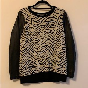 Search for Sanity Sweaters - Patterned Sweater with Leather Sleeves Search for Sanity Sweaters - Patterned Sweater with Leather Sleeves